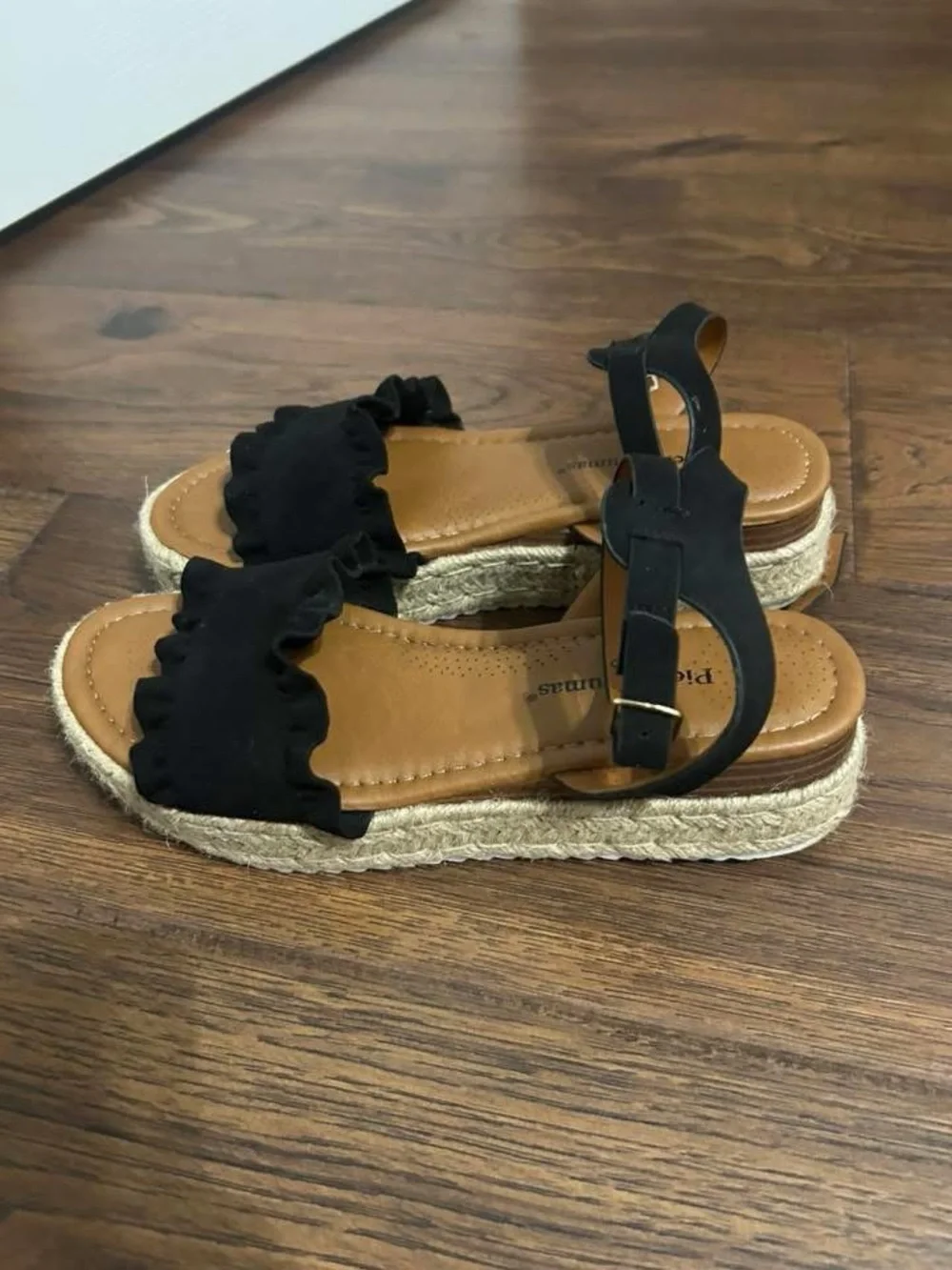 Pierre Dumas Black Ruffle Espadrille Sandals
